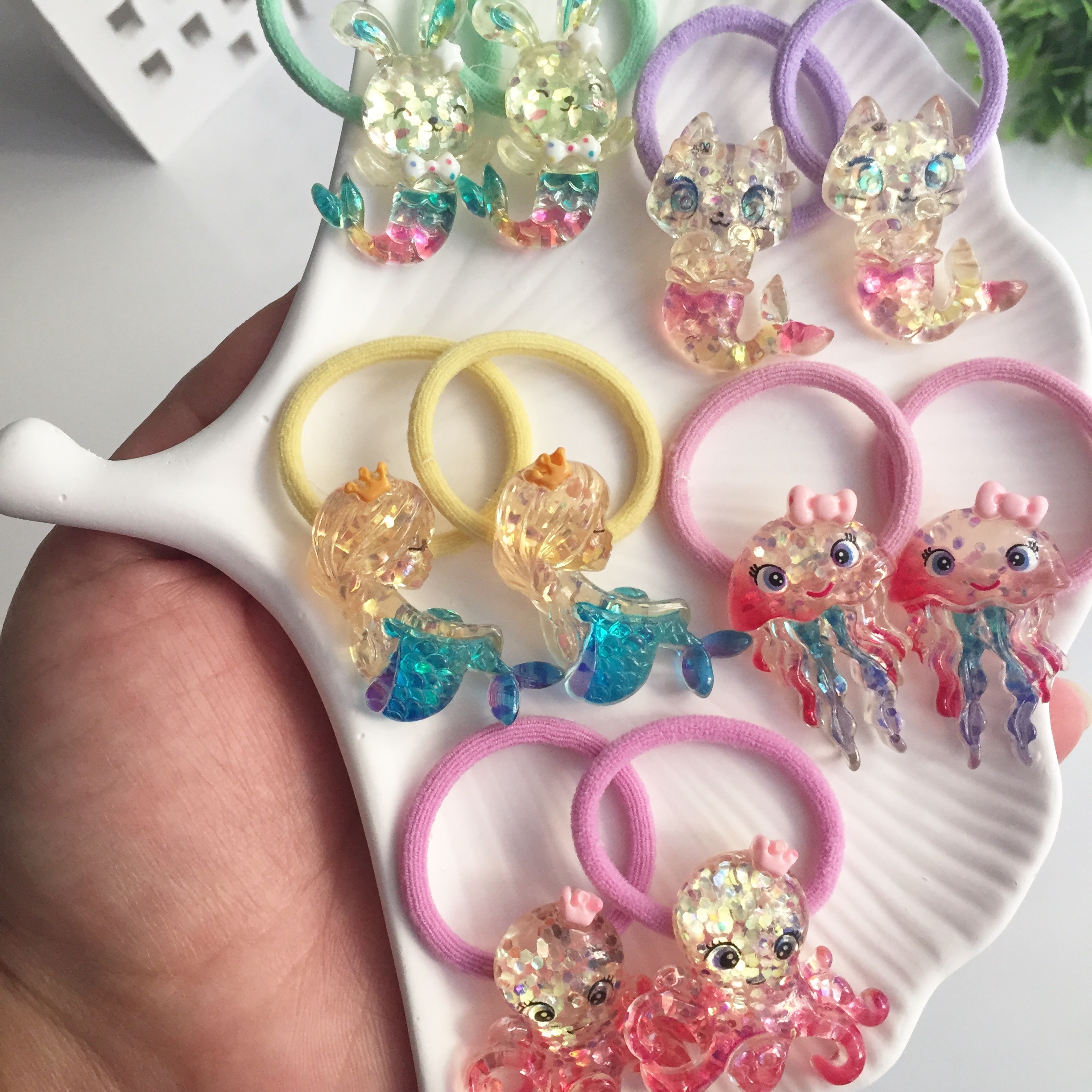 Deniz Hayvanları Cam Görünümlü Çiftli Lastik Toka